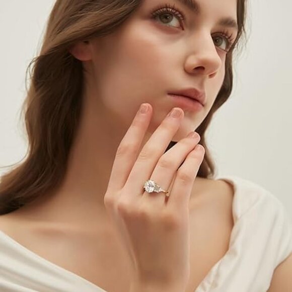 3CT 925 Sterling Silver Oval Cut Cubic Zirconia Engagement Ring 14k Gold Plated - Picture 5 of 6